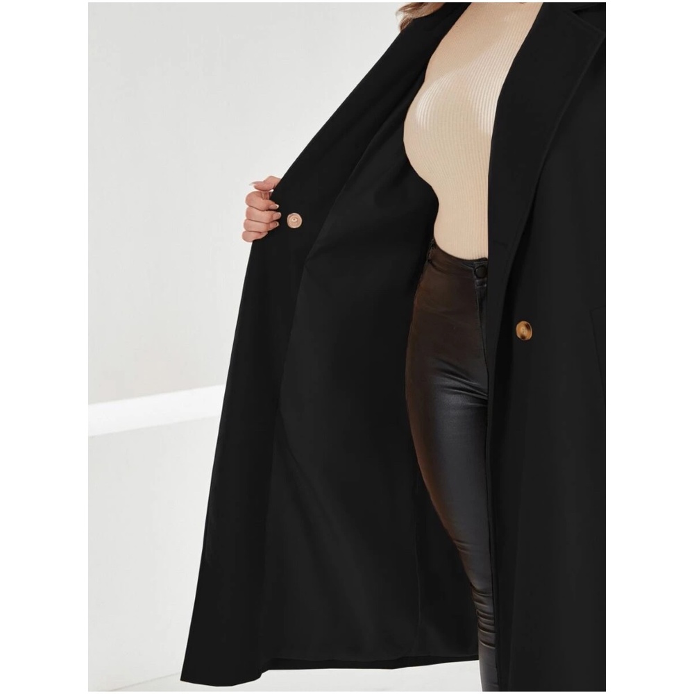 Plus Double Breasted Button up Belted Jacket Coat - Picture 3 of 9